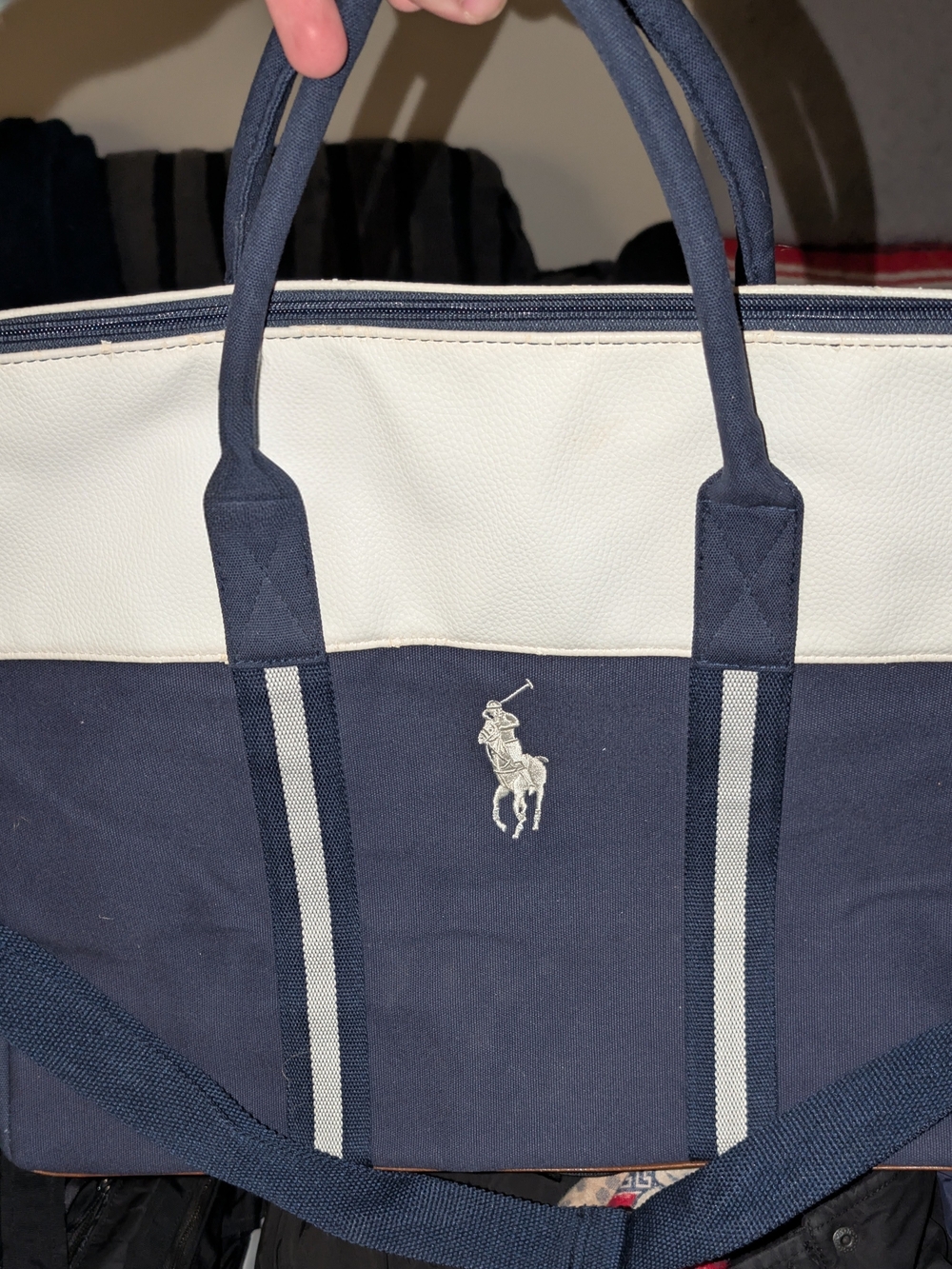 Ralph Lauren Navy and White Polo Canvas Tote